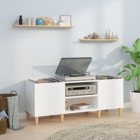 vidaXL Mueble discos madera contrachapada blanco brillo 121x38x48 cm