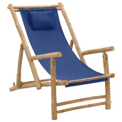 vidaXL Silla de playa de bambú y lona azul marino