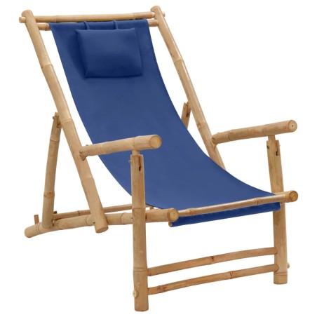 vidaXL Silla de playa de bambú y lona azul marino