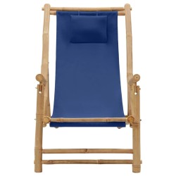 vidaXL Silla de playa de bambú y lona azul marino