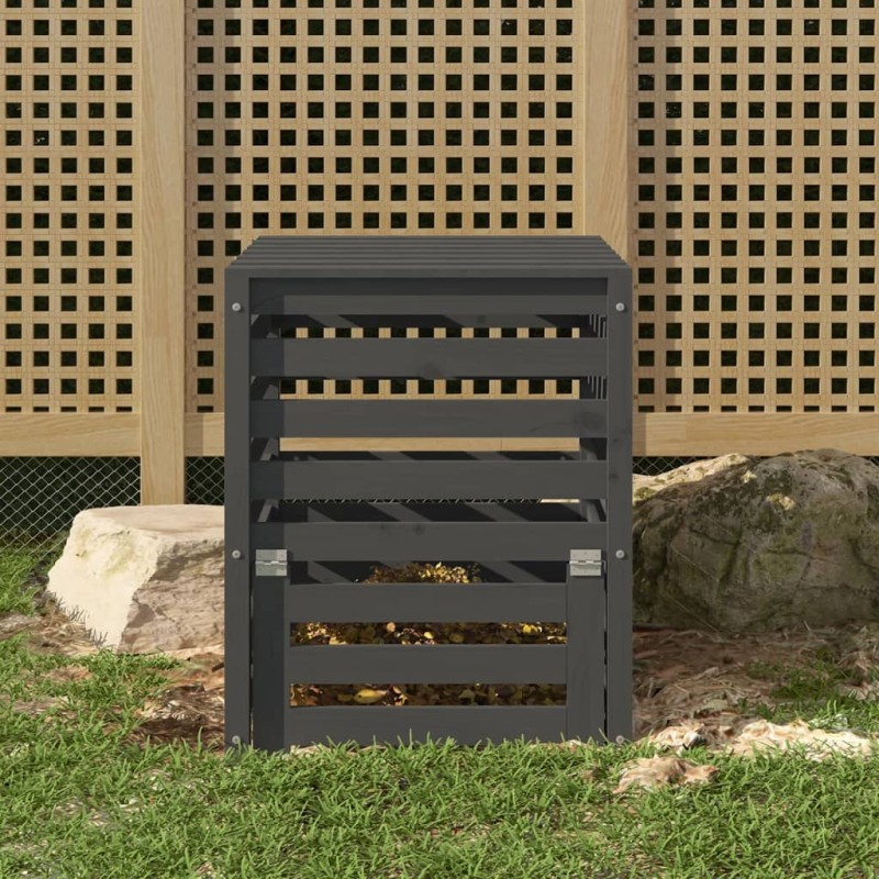 vidaXL Compostador de madera maciza de pino gris 63,5x63,5x77,5 cm vidaXL Compostador de madera maciza de pino gris 63,5x63,5x77,5 cm