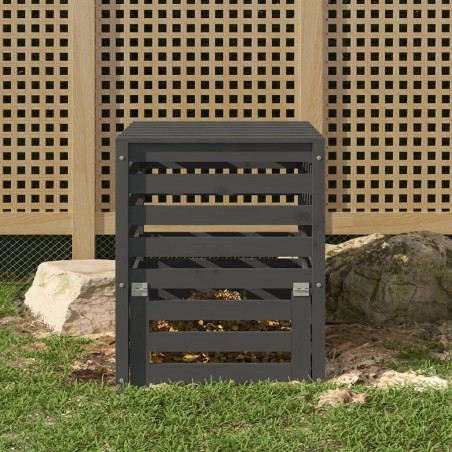 vidaXL Compostador de madera maciza de pino gris 63,5x63,5x77,5 cm