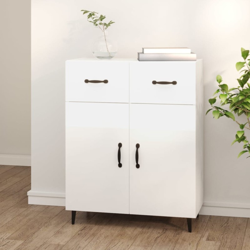 vidaXL Aparador de madera contrachapada blanco brillante 69,5x34x90 cm vidaXL Aparador de madera contrachapada blanco brillante 69,5x34x90 cm