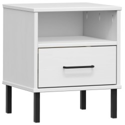 vidaXL Mesita de noche patas de metal madera maciza pino blanca OSLO