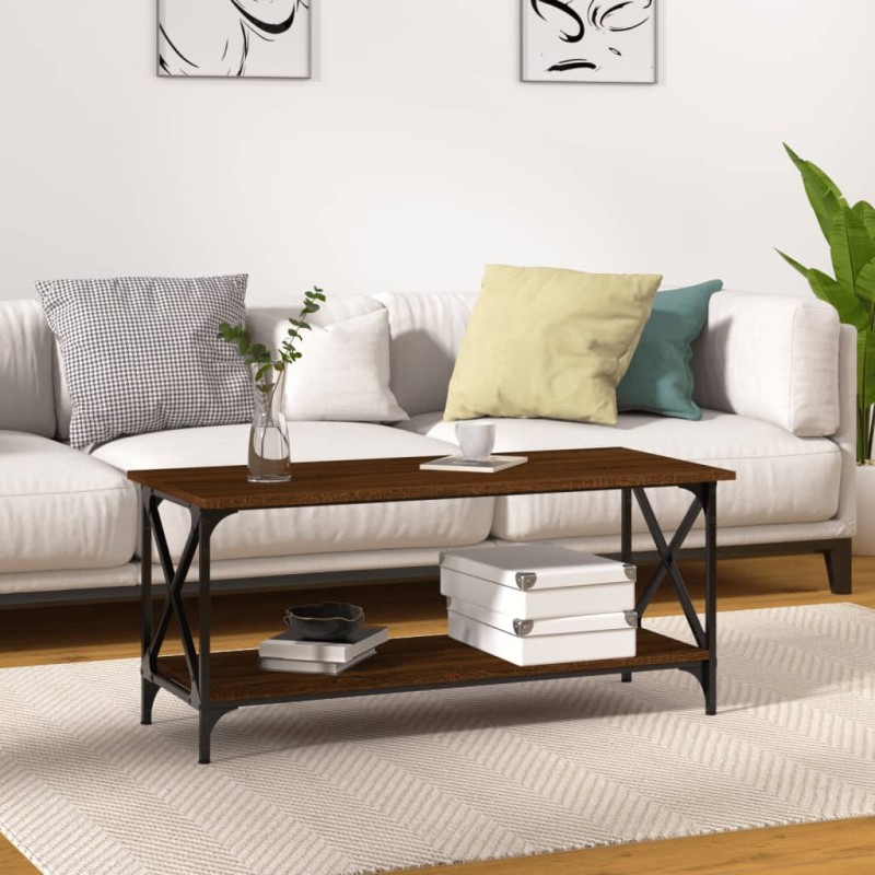 vidaXL Mesa de centro madera y hierro roble marrón 100x45x45 cm vidaXL Mesa de centro madera y hierro roble marrón 100x45x45 cm