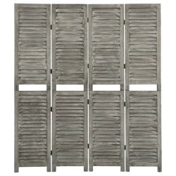 vidaXL Biombo de 4 paneles de madera maciza gris 143x166 cm