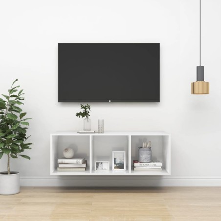vidaXL Mueble TV pared madera contrachapada blanco brillo 37x37x107 cm