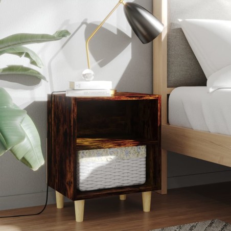 vidaXL Mesitas de noche 2 uds patas de madera roble ahumado 40x30x50cm