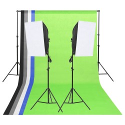 vidaXL Kit iluminación de estudio fotográfico con fondos y softboxes