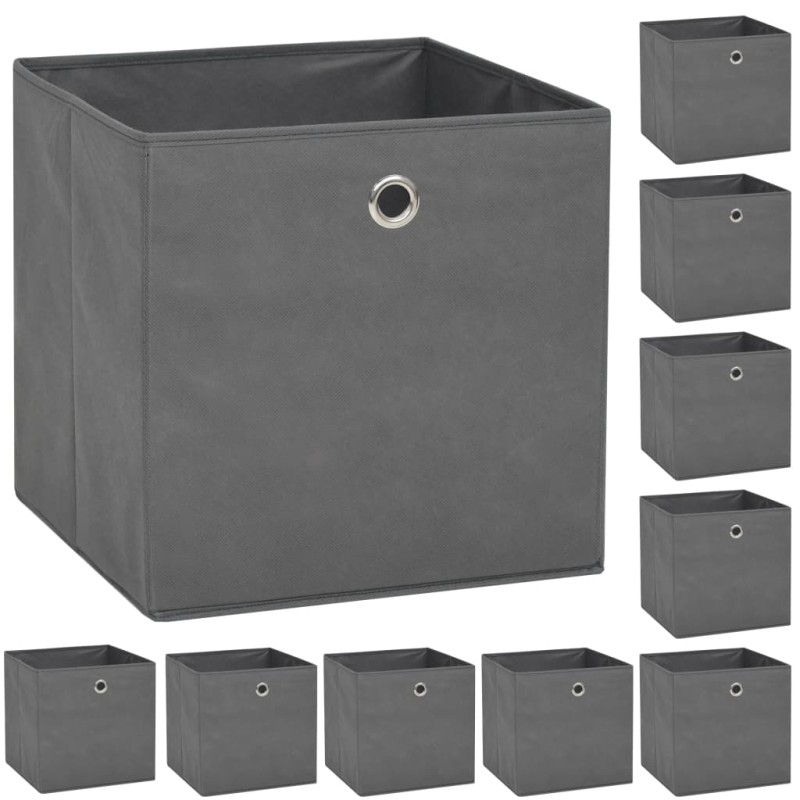 vidaXL Cajas de almacenaje 10 uds textil no tejido 32x32x32 cm gris vidaXL Cajas de almacenaje 10 uds textil no tejido 32x32x32 cm gris