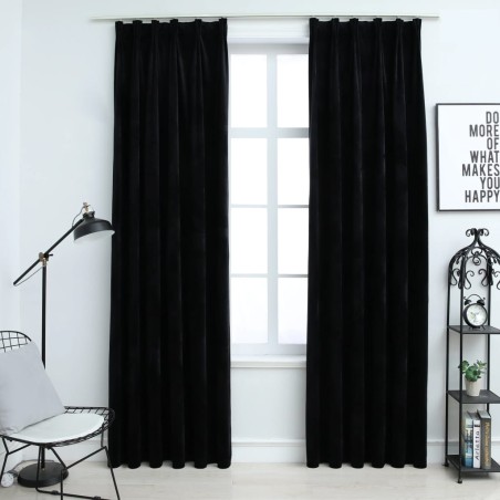 vidaXL Cortinas opacas con ganchos 2 uds terciopelo negro 140x245 cm