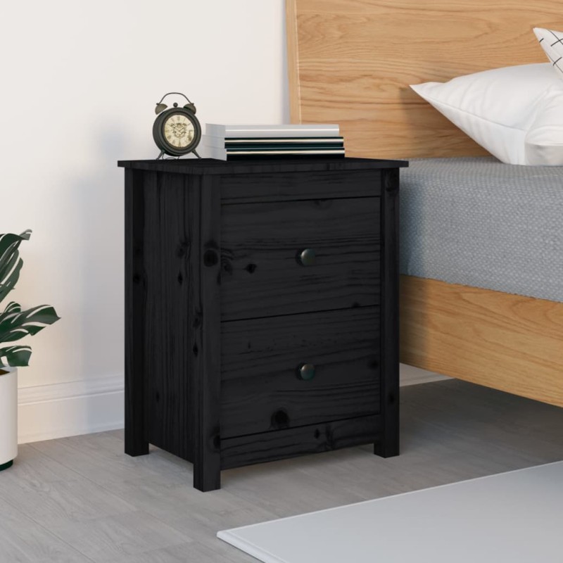 vidaXL Mesita de noche madera maciza de pino negra 50x35x61,5 cm vidaXL Mesita de noche madera maciza de pino negra 50x35x61,5 cm