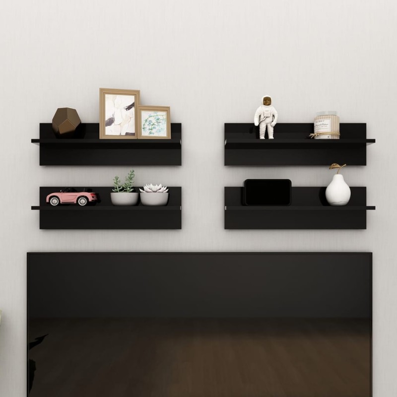 vidaXL Estante de pared 4 uds contrachapado negro brillo 60x11,5x18 cm vidaXL Estante de pared 4 uds contrachapado negro brillo 60x11,5x18 cm
