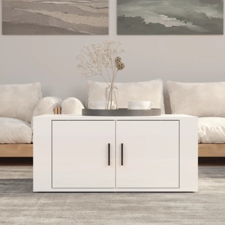vidaXL Mesa de centro madera contrachapada blanco brillo 80x50x36 cm
