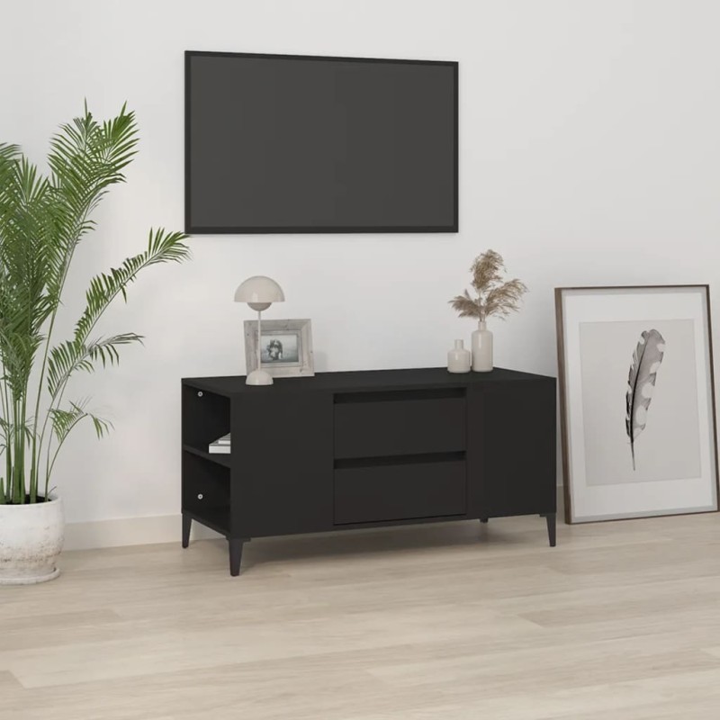 vidaXL Mueble para TV madera contrachapada negro 102x44,5x50 cm vidaXL Mueble para TV madera contrachapada negro 102x44,5x50 cm