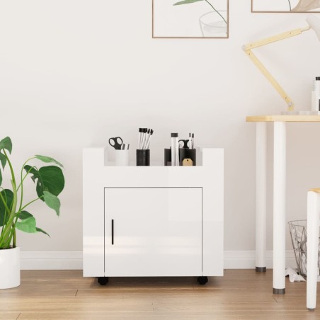 vidaXL Carrito de escritorio contrachapada blanco brillo 60x45x60 cm