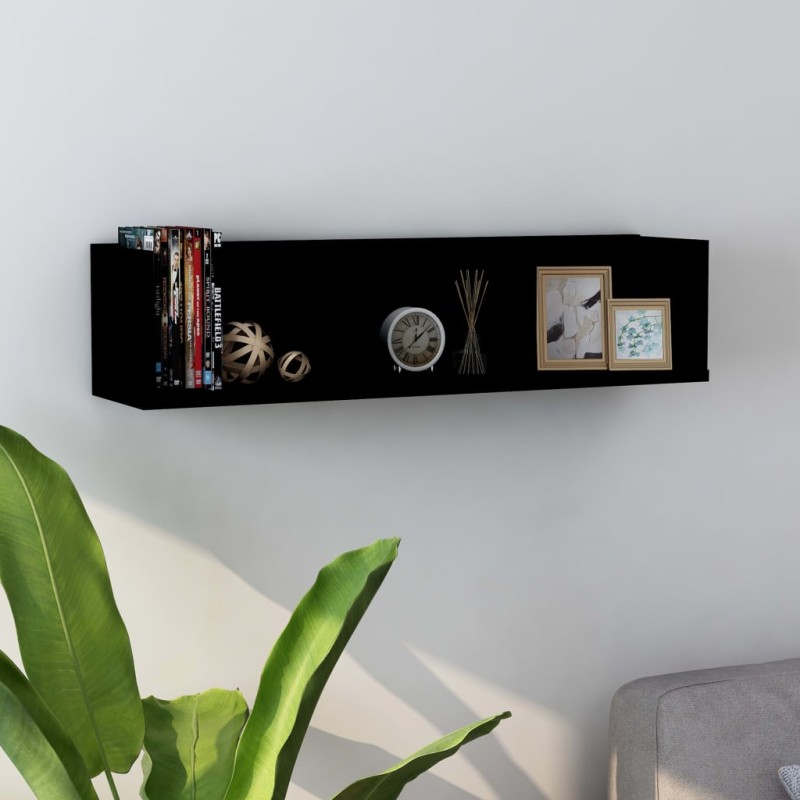 vidaXL Estante de pared para CD madera contrachapada negro 75x18x18cm vidaXL Estante de pared para CD madera contrachapada negro 75x18x18cm