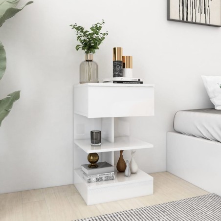 vidaXL Mesita de noche madera contrachapada blanco brillo 40x35x65 cm