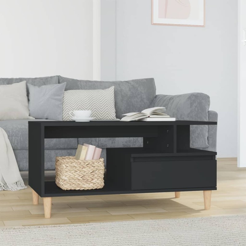 vidaXL Mesa de centro madera contrachapada negro 90x49x45 cm vidaXL Mesa de centro madera contrachapada negro 90x49x45 cm