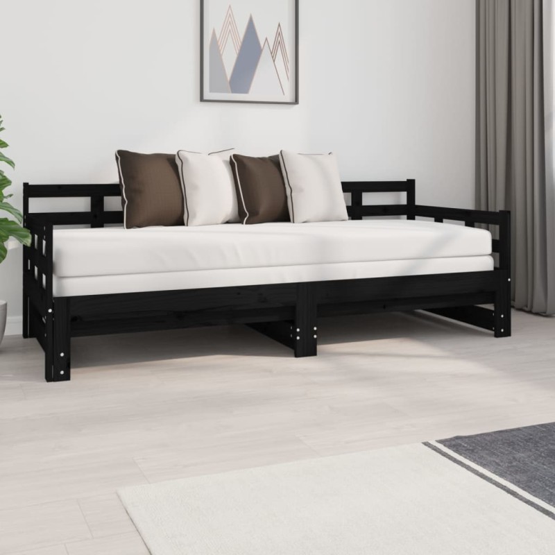 vidaXL Sofá cama extraíble madera maciza de pino negro 2x(80x200) cm