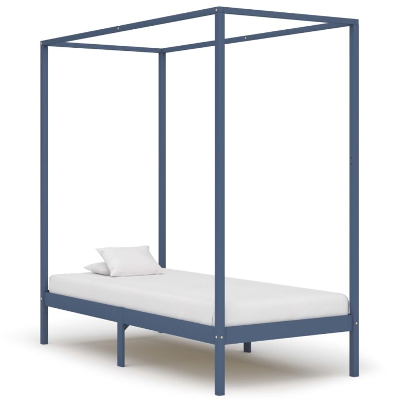 vidaXL Cama con dosel de madera maciza de pino gris 100x200 cm vidaXL Cama con dosel de madera maciza de pino gris 100x200 cm