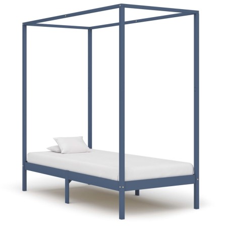 vidaXL Cama con dosel de madera maciza de pino gris 100x200 cm