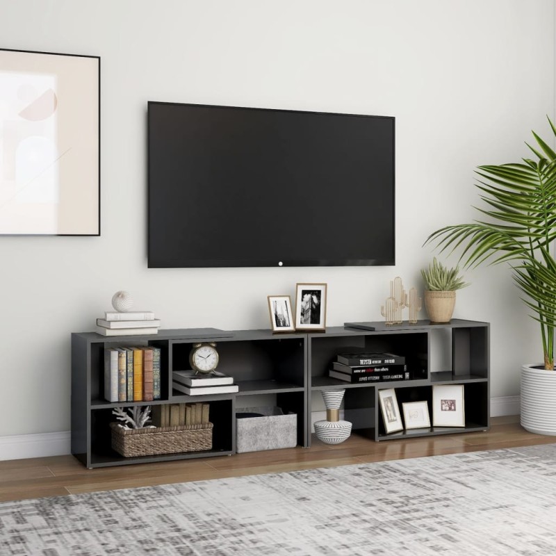 vidaXL Mueble de TV madera contrachapada gris brillante 149x30x52 cm vidaXL Mueble de TV madera contrachapada gris brillante 149x30x52 cm