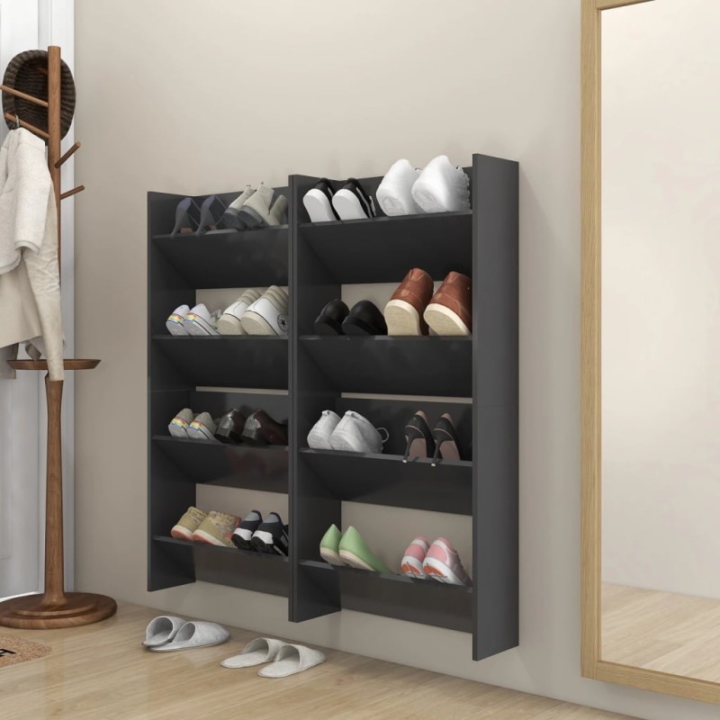 vidaXL Zapateros de pared 4 uds madera contrachapada gris 60x18x60 cm