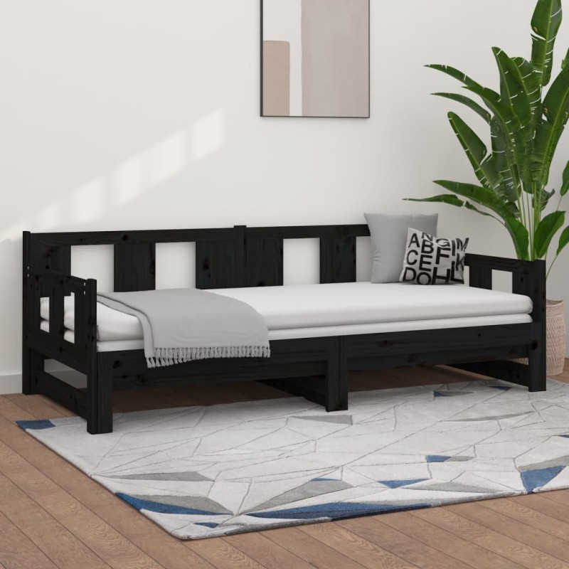 vidaXL Sofá cama extraíble madera maciza de pino negro 2x(90x200) cm vidaXL Sofá cama extraíble madera maciza de pino negro 2x(90x200) cm