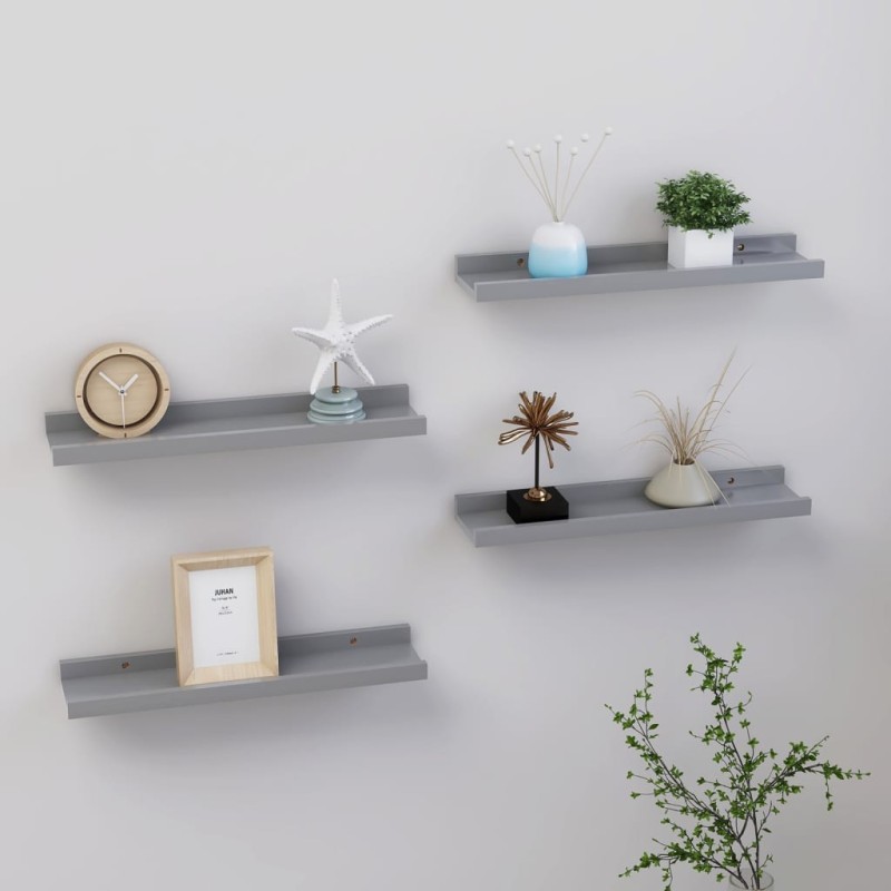 vidaXL Estantes de pared 4 unidades gris 40x9x3 cm vidaXL Estantes de pared 4 unidades gris 40x9x3 cm