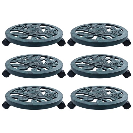 vidaXL Soporte con ruedas para plantas 6 unidades plástico verde 38 cm