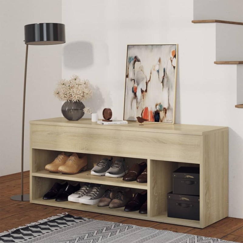 vidaXL Banco zapatero madera contrachapada roble Sonoma 105x30x45 cm vidaXL Banco zapatero madera contrachapada roble Sonoma 105x30x45 cm