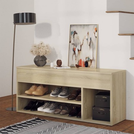 vidaXL Banco zapatero madera contrachapada roble Sonoma 105x30x45 cm