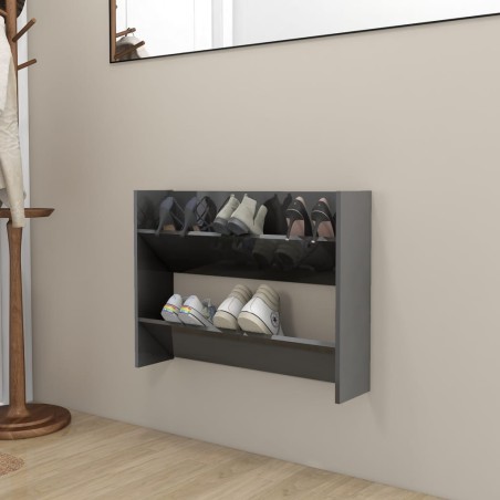 vidaXL Zapatero de pared madera contrachapada gris brillo 80x18x60 cm