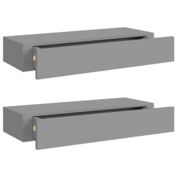vidaXL Estantes de pared con cajón 2 uds MDF gris 60x23,5x10 cm