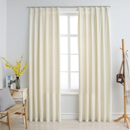 vidaXL Cortinas opacas con ganchos 2 pzas terciopelo crema 140x245 cm