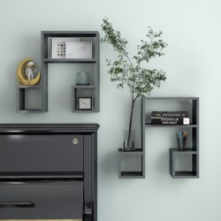 vidaXL Estantes de pared 2 uds contrachapado gris brillante 50x15x50cm
