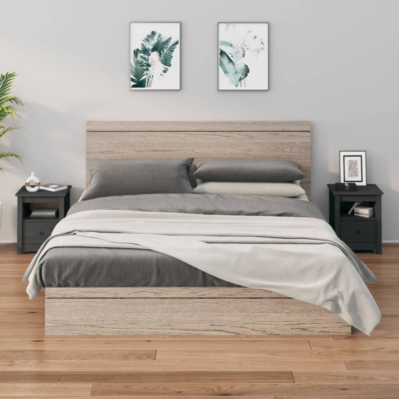 vidaXL Mesitas de noche 2 uds madera maciza de pino gris 40x35x49 cm vidaXL Mesitas de noche 2 uds madera maciza de pino gris 40x35x49 cm