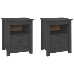 vidaXL Mesitas de noche 2 uds madera maciza de pino gris 40x35x49 cm