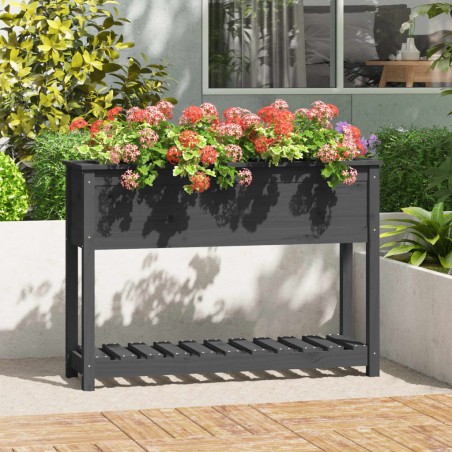vidaXL Jardinera con estante madera maciza pino gris 111,5x34,5x81 cm