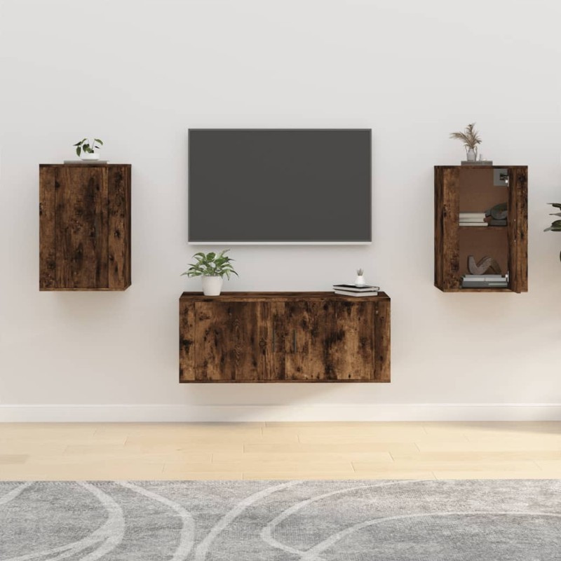 vidaXL Muebles para TV de pared 2 uds roble ahumado 40x34,5x60 cm vidaXL Muebles para TV de pared 2 uds roble ahumado 40x34,5x60 cm
