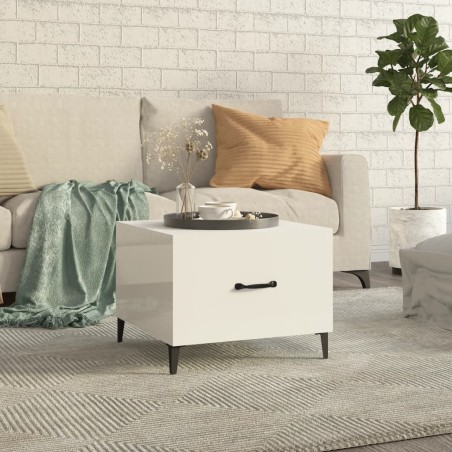 vidaXL Mesa de centro con patas de metal blanco brillante 50x50x40 cm