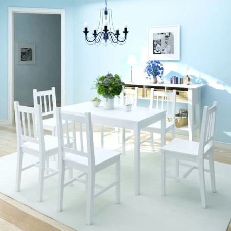 vidaXL Set de Comedor Siete Piezas Madera de Pino Blanco