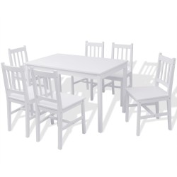 vidaXL Set de Comedor Siete Piezas Madera de Pino Blanco