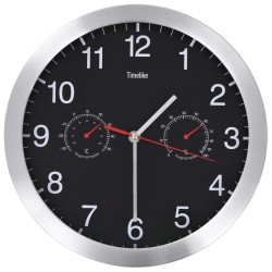 vidaXL Reloj de pared de cuarzo higrómetro y termómetro 30 cm negro