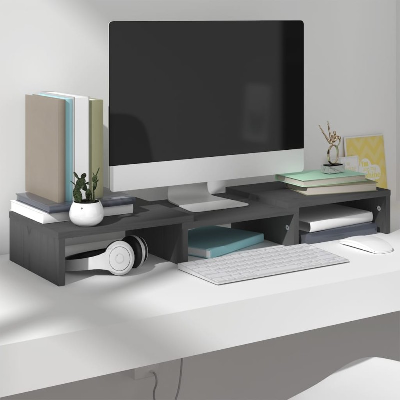 vidaXL Soporte de monitor madera maciza de pino gris 60x24x10,5 cm vidaXL Soporte de monitor madera maciza de pino gris 60x24x10,5 cm