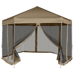 vidaXL Carpa desmontable hexagonal paredes gris taupe 3,6x3,1m 220g/m²
