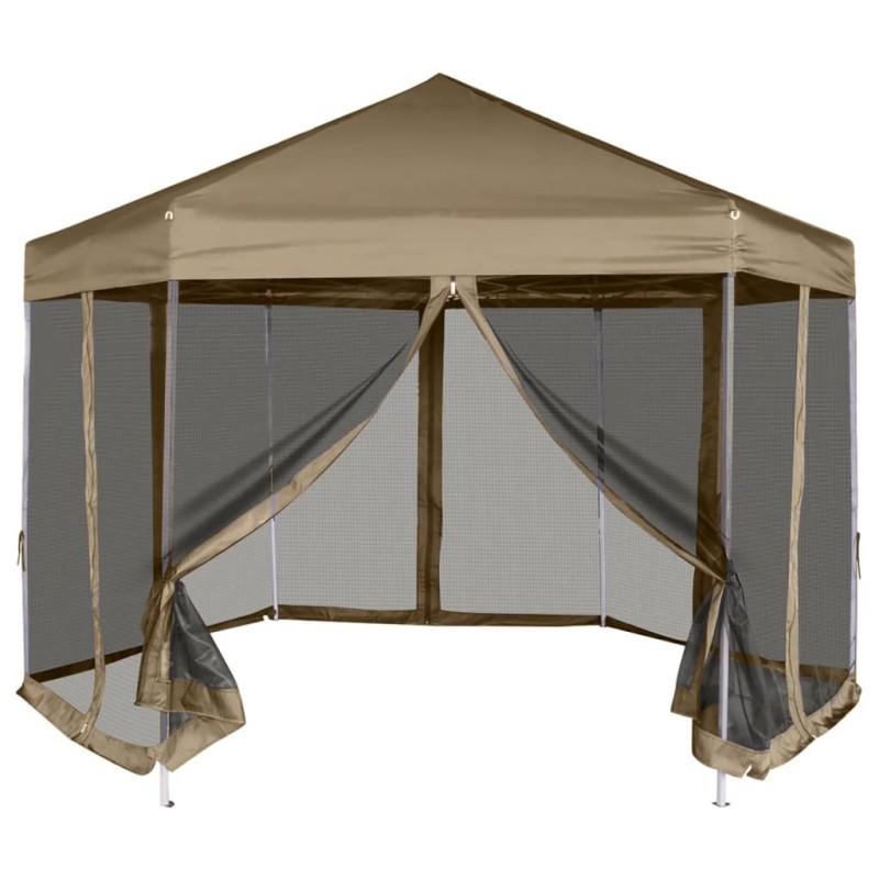 vidaXL Carpa desmontable hexagonal paredes gris taupe 3,6x3,1m 220g/m² vidaXL Carpa desmontable hexagonal paredes gris taupe 3,6x3,1m 220g/m²