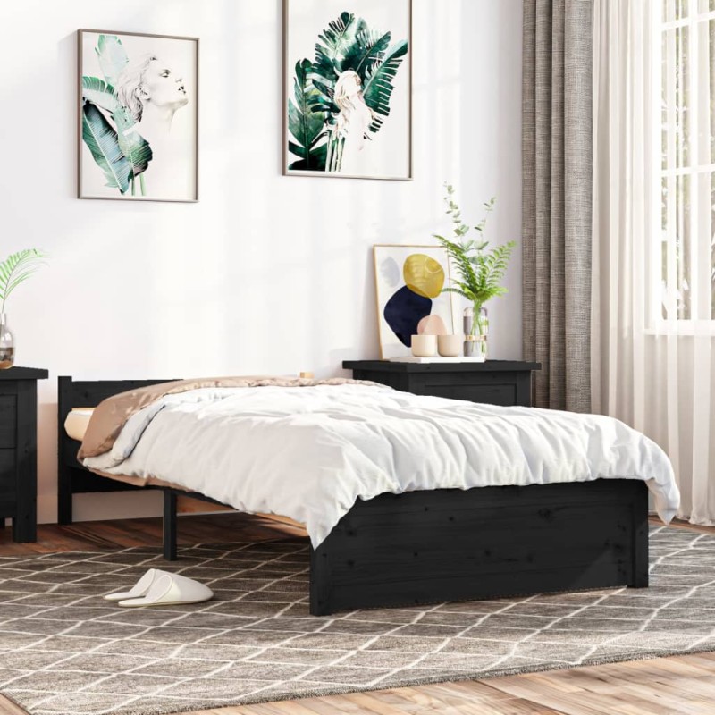 vidaXL Estructura de cama madera maciza negro 90x200 cm vidaXL Estructura de cama madera maciza negro 90x200 cm