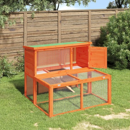 vidaXL Conejera de madera maciza de pino marrón 102x90x84,5 cm